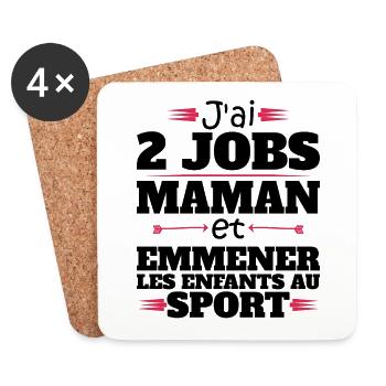 2 Jobs Maman Et Enfants Au Sport Humour Maman - Dessous de verre (lot de 4) - blanc - Devant