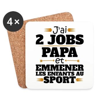 2 Jobs Papa Et Enfants Au Sport Humour Papa - Dessous de verre (lot de 4) - blanc - Devant