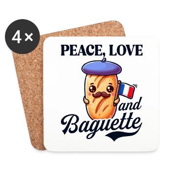 Peace, Love and Baguette, Proud to Be French - Coasters (set of 4) - white - Front