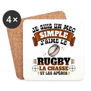 Chasseur Rugbyman Rugby Apéro Et Chasse - Dessous de verre (lot de 4) - blanc - Devant
