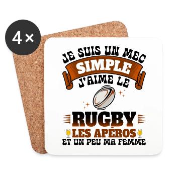Rugbyman Humour Homme Rugby Et Apéro - Dessous de verre (lot de 4) - blanc - Devant