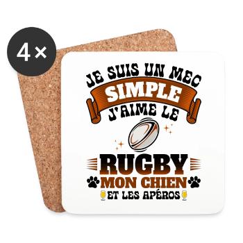 Rugbyman Humour Rugby Apéro Et Chien - Dessous de verre (lot de 4) - blanc - Devant