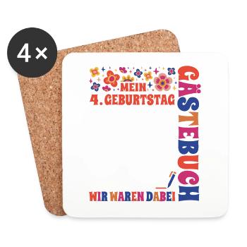 Gästebuch Mein 4. Geburtstag Blumen Jungen Mädchen - Untersetzer (4er-Set) - Weiß - Vorne