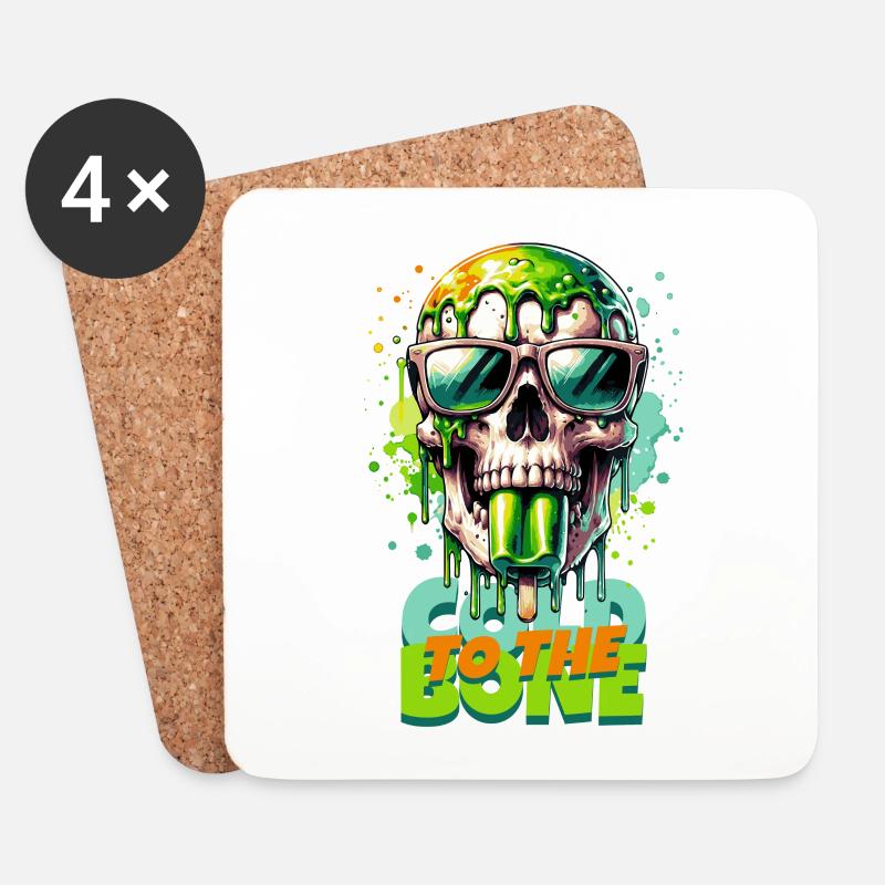 COLD TO THE BONE Schädel mit Eis - Zunge - Untersetzer (4er-Set) - Weiß