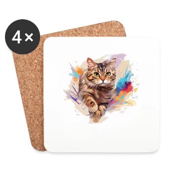 Chat américain à poil court - Dessous de verre (lot de 4) - blanc - Devant