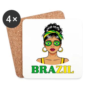 Brazil Flag Brazilian Women - Coasters (set of 4) - white - Front