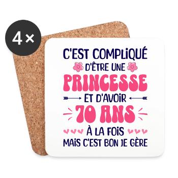 Femme Princesse Anniversaire 70 Ans - Dessous de verre (lot de 4) - blanc - Devant