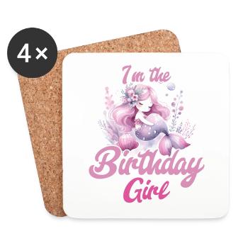 Femme Anniversaire Fille Sirène - Dessous de verre (lot de 4) - blanc - Devant