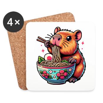 Cute Kawaii Capybara Ramen Anime - Coasters (set of 4) - white - Front