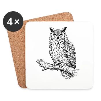 owl on Branch - Coasters (set of 4) - white - Front