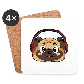 Mops mit Kopfhörer - Untersetzer (4er-Set) - Weiß - Vorne