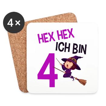 4. Geburtstag Hexe - Untersetzer (4er-Set) - Weiß - Vorne