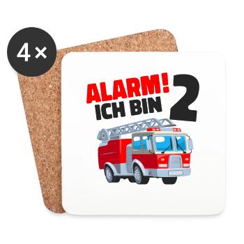 2. Geburtstag Feuerwehr - Untersetzer (4er-Set) - Weiß - Vorne
