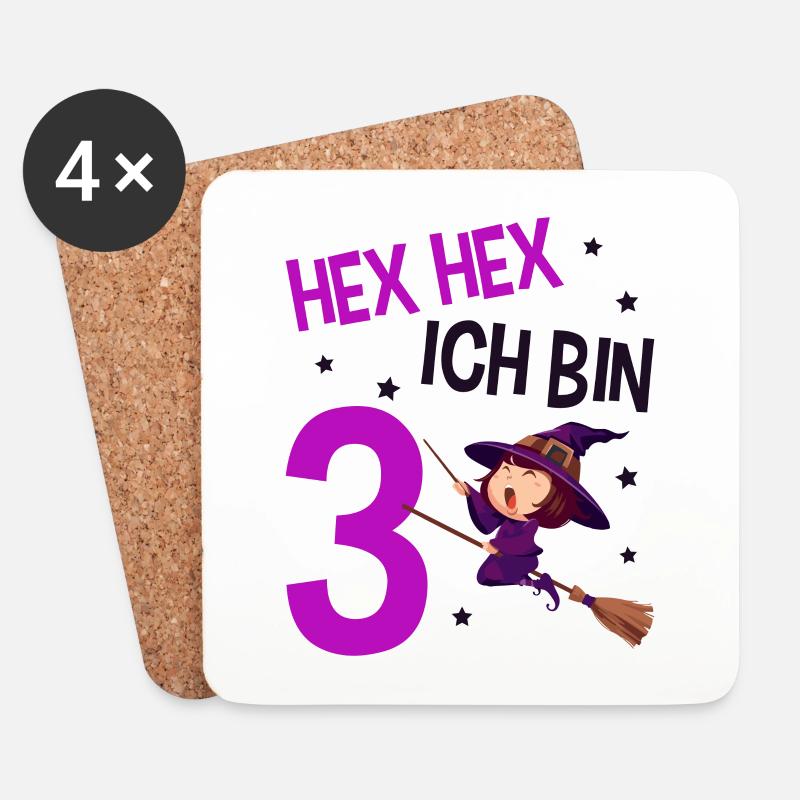 3. Geburtstag Hexe - Untersetzer (4er-Set) - Weiß