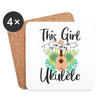 Ukulele Mädchen - Untersetzer (4er-Set) - Weiß - Vorne