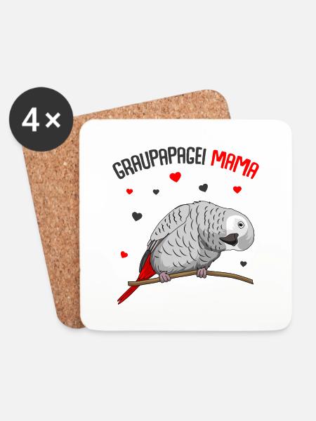 Graupapagei - Untersetzer (4er-Set) - Weiß