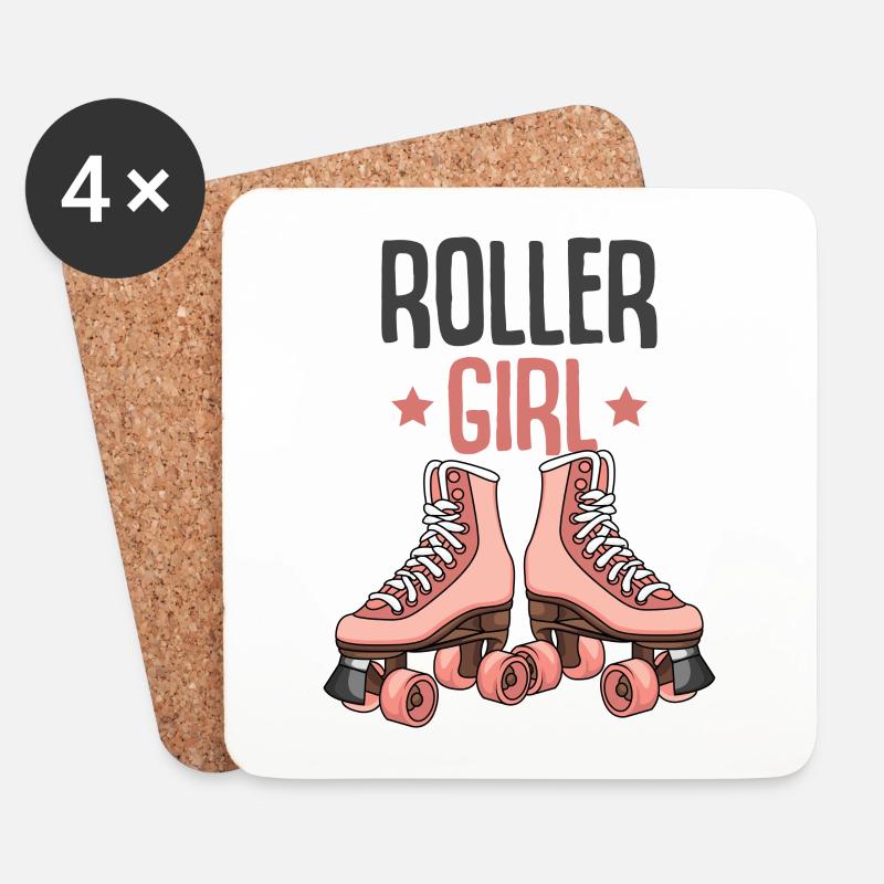 Rollschuh Mädchen - Untersetzer (4er-Set) - Weiß
