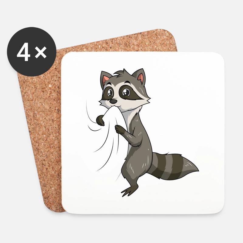 Waschbär - Untersetzer (4er-Set) - Weiß
