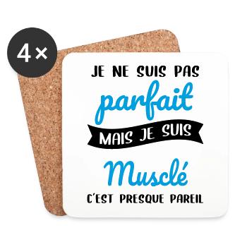 Musculation - Pas parfait mais musclé - Dessous de verre (lot de 4) - blanc - Devant