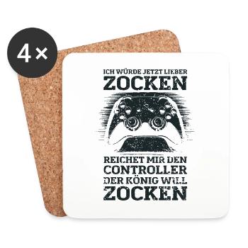 Der König will zocken Gamer Spruch mit Controller - Untersetzer (4er-Set) - Weiß - Vorne