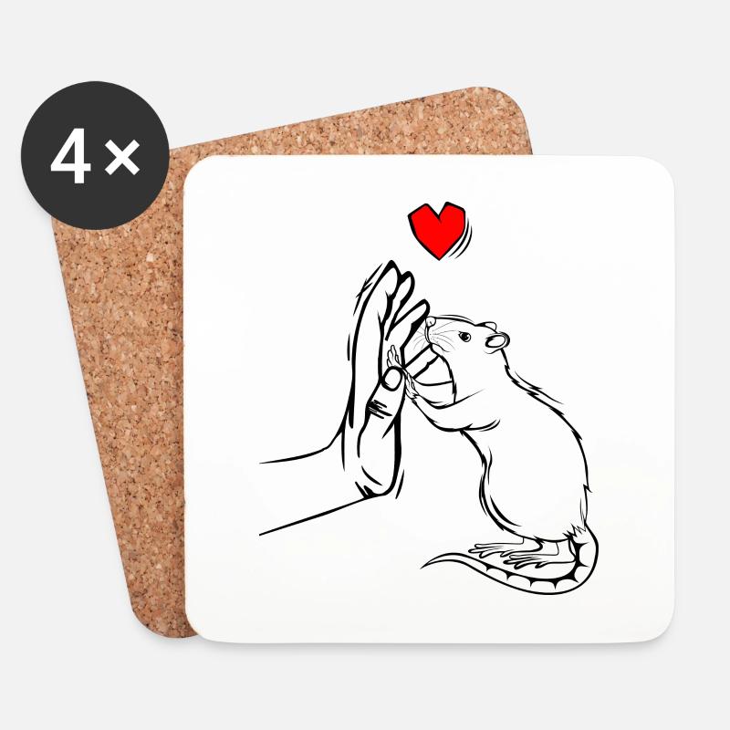 Ratte - Untersetzer (4er-Set) - Weiß