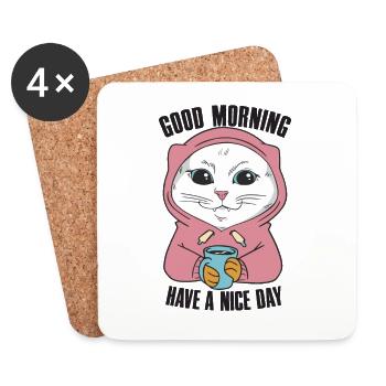 Bonjour Main Coon Cat tenue pour - Dessous de verre (lot de 4) - blanc - Devant