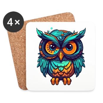 Owl Cartoon Comic Cute - Coasters (set of 4) - white - Front