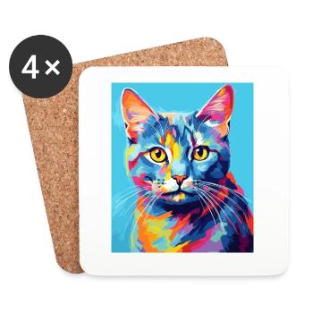 Tenue de chat chat à poil court pour les amoureux des chats - Dessous de verre (lot de 4) - blanc - Devant