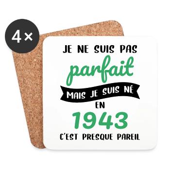 Anniversaire 81 ans - Pas parfait mais né en 1943 - Dessous de verre (lot de 4) - blanc - Devant