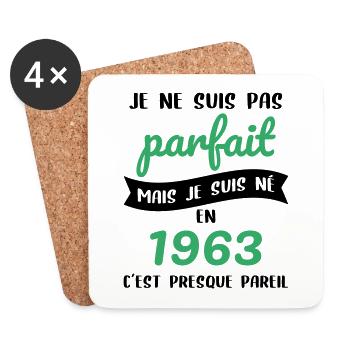 Anniversaire 60 ans - Pas parfait mais né en 1963 - Dessous de verre (lot de 4) - blanc - Devant