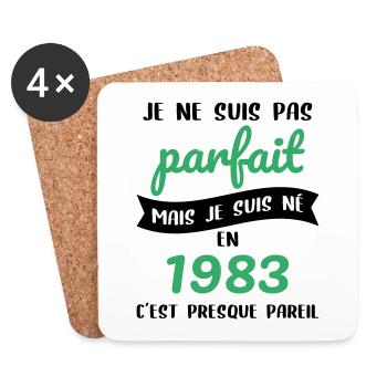 Anniversaire 40 ans - Pas parfait mais né en 1983 - Dessous de verre (lot de 4) - blanc - Devant