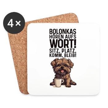 Bolonkas hören aufs Wort! Bolonka Zwetna Hund - Untersetzer (4er-Set) - Weiß - Vorne