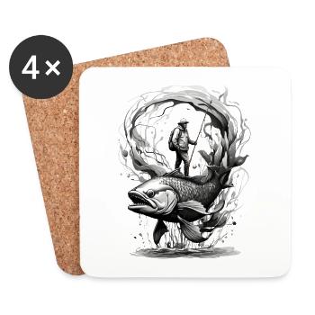 PÊCHE, PÊCHEUR, PÊCHEUR, PÊCHEUR - Dessous de verre (lot de 4) - blanc - Devant