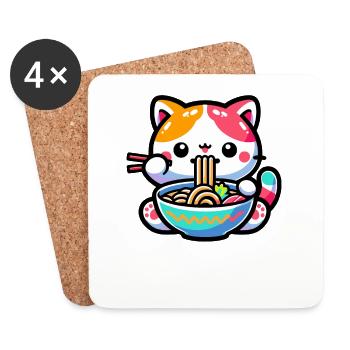 Japanese Anime Manga Cat Ramen for Cat Lovers - Coasters (set of 4) - white - Front