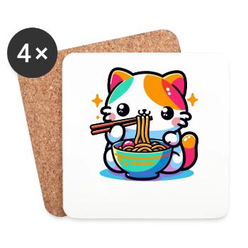 Japanese Anime Manga Cat Ramen for Cat Lovers - Coasters (set of 4) - white - Front