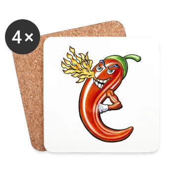 Funny Spicy Chili On Fire - Coasters (set of 4) - white - Front