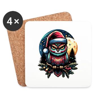 Petit hibou de Noël dans la forêt d’hiver Forêt de Noël - Dessous de verre (lot de 4) - blanc - Devant