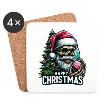 Crâne de Père Noël avec ornement de Noël - Dessous de verre (lot de 4) - blanc - Devant