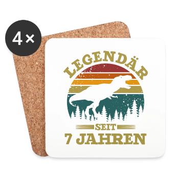 Legendär seit 7 Jahren 7. Geburtstag Dino Geschenk - Untersetzer (4er-Set) - Weiß - Vorne