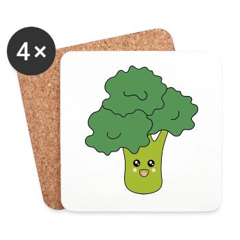 Kawaii Brokkoli Gemüse vegan - Untersetzer (4er-Set) - Weiß - Vorne