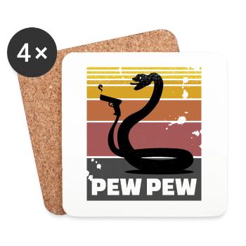 Schlange mit Pistole (Pew Pew) - Untersetzer (4er-Set) - Weiß - Vorne