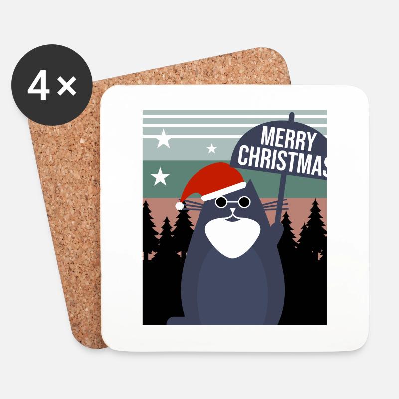 Merry Christmas Cat - Untersetzer (4er-Set) - Weiß