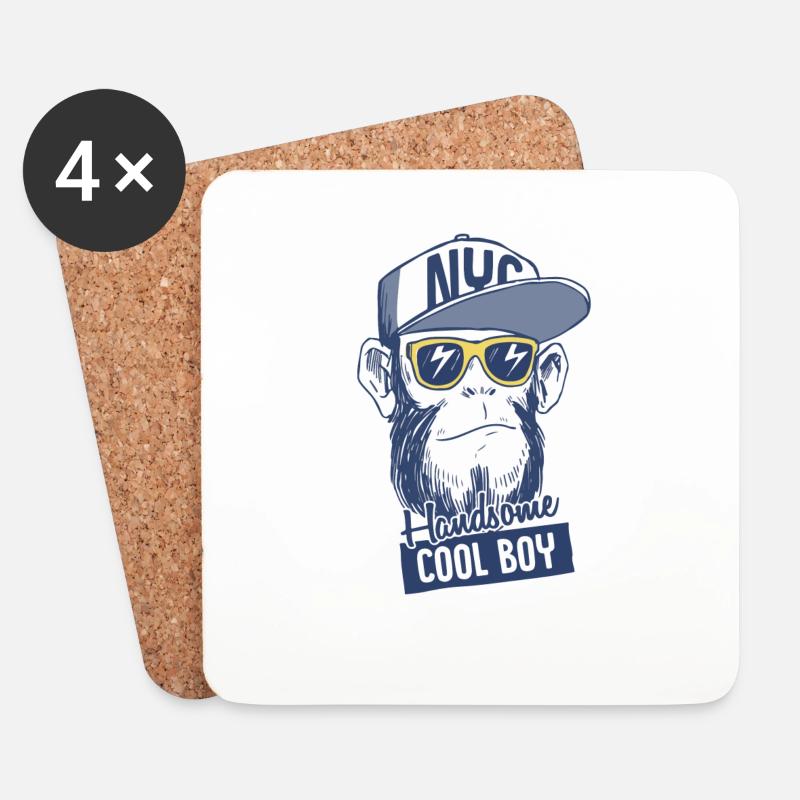 monkey, cool boy - Coasters (set of 4) - white