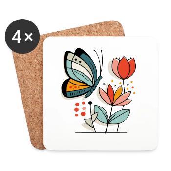 Butterfly flies to flowers - Coasters (set of 4) - white - Front