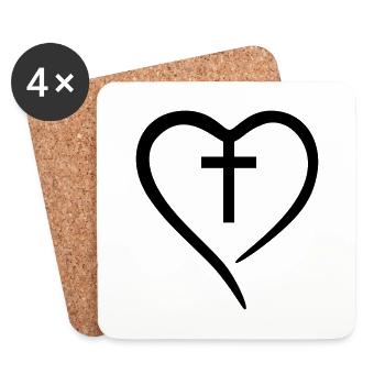 Kreuz im Herz - Untersetzer (4er-Set) - Weiß - Vorne