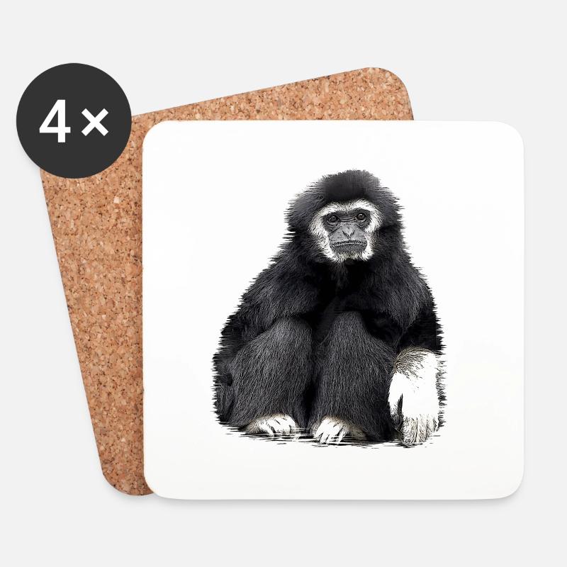 Gibbon Affe schwarz - Untersetzer (4er-Set) - Weiß