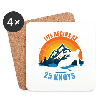 La vie commence à 25 nœuds Kitesurf amusant - Dessous de verre (lot de 4) - blanc - Devant