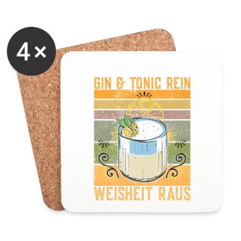 Gin Mit Tonic Rein Weisheit Raus Lustiger Spruch - Untersetzer (4er-Set) - Weiß - Vorne