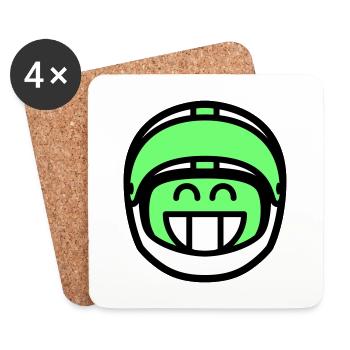 Emoticon Grin with motorcycle helmet (colors can be changed) - Coasters (set of 4) - white - Front