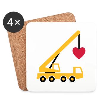 ★ Les couleurs de conception peuvent être modifiées ★ Grue mobile avec un cœur - Dessous de verre (lot de 4) - blanc - Devant